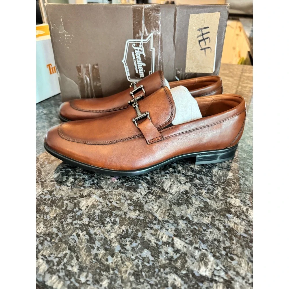 Florsheim Zaffiro MT Bit‎ Cognac Leather Loafers Mens 9 W 15209-221 Dress Shoes